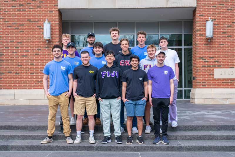 Fraternities on steps of State Farm Hall