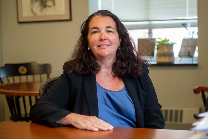 Vickie (Noltkamper) Folse ’86 Folse pauses for a photo in her Stevenson Hall office.