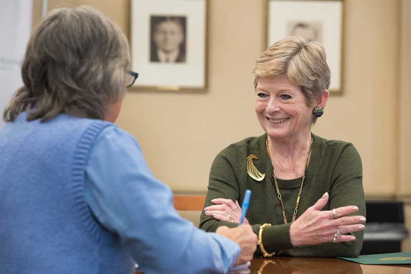 Georgia sits for a press interview in her presidential office.