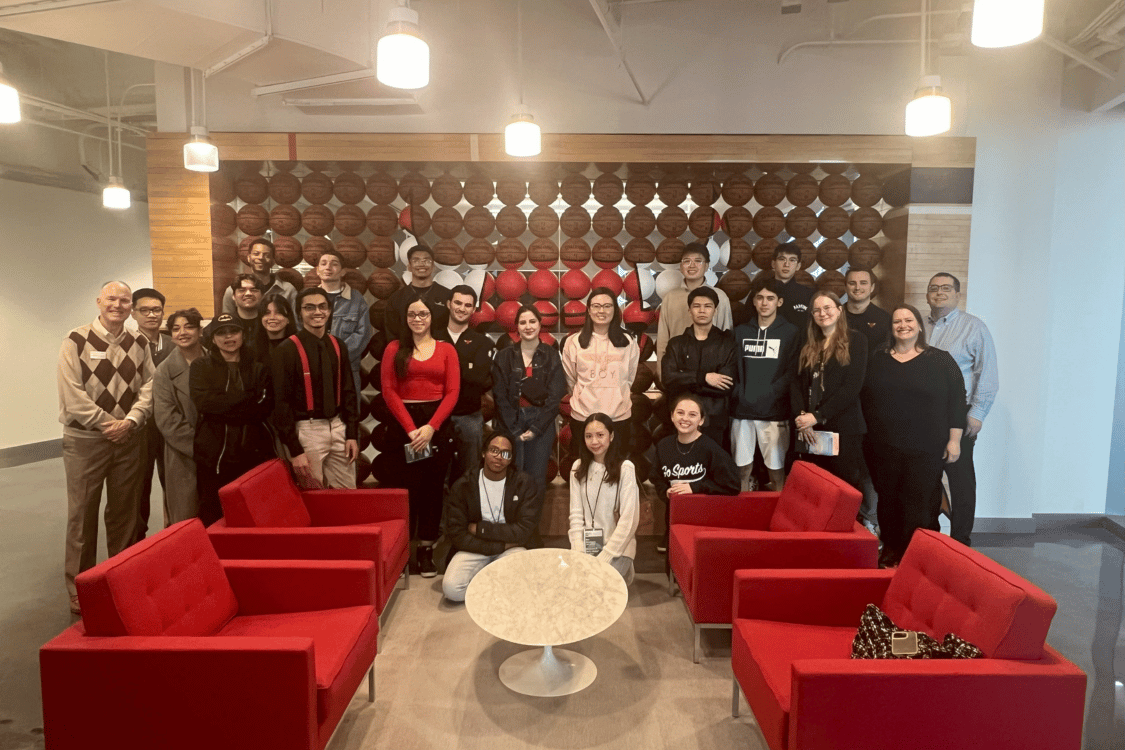 IWU students posing at the Chicago Bulls headquarters 