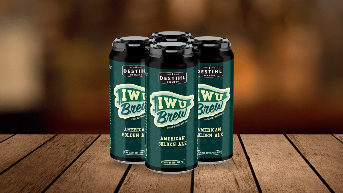 4-pack of IWU Brew beer cans on table top