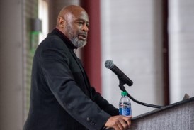 Keynote speaker Professor Sundiata Cha-Jua addresses the crowd.