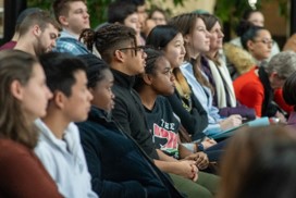 The audience listens intently to Professor Cha-Jua.