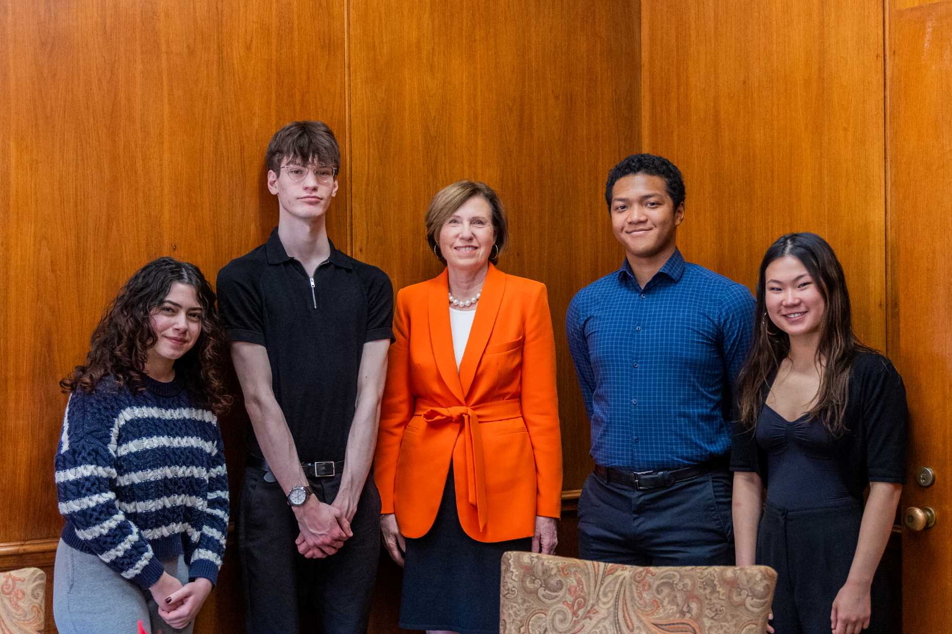 Students standing with Justice Rochford